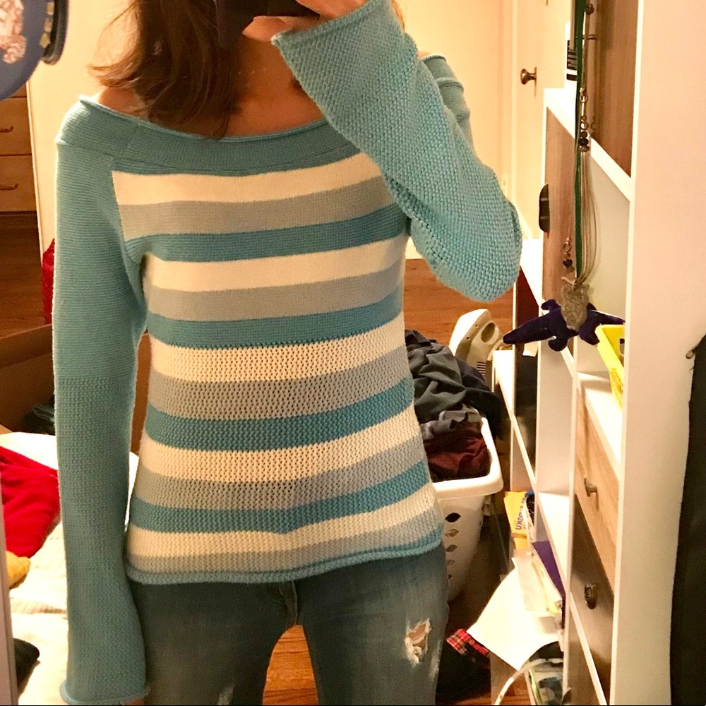 Striped Cold Shoulder Knit Sweater